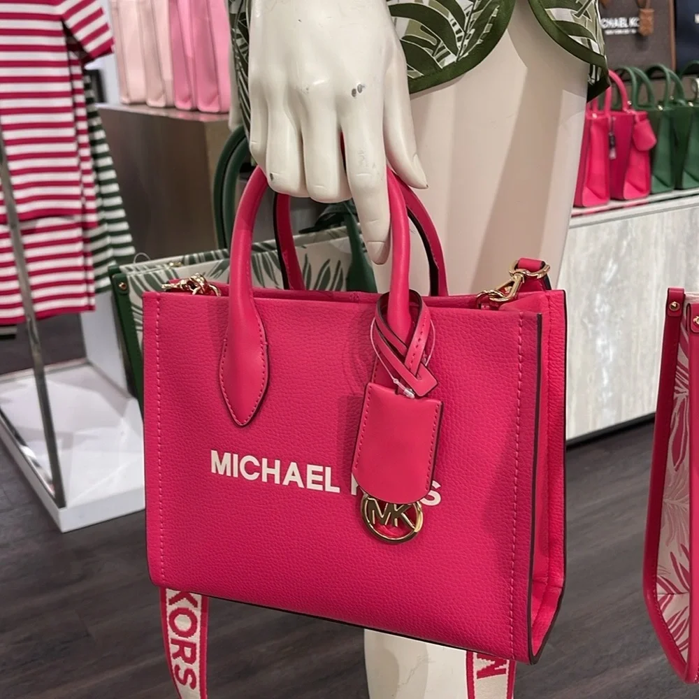 MICHAEL KORS Mirella Small Pebbled Leather Crossbody Bag Tote  Electric Pink NWT